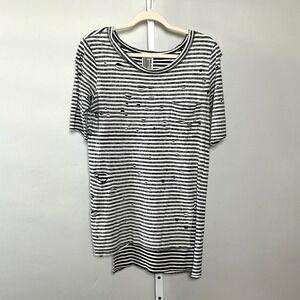 Free People Distressed Reverse Striped T-Shirt Oversized XS 90s Grunge Edgy Boho